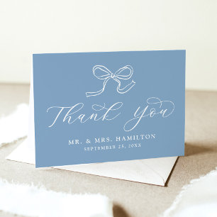 Elegant Bow Blue Wedding Thank You Card