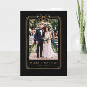 Elegant Bow Border Merry and Married Holiday Photo Card