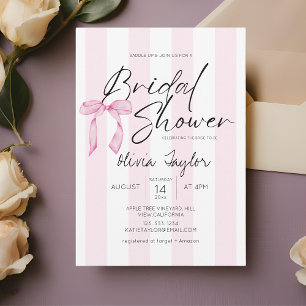 Elegant Bow Bridal Shower Rose pink strip   Invitation