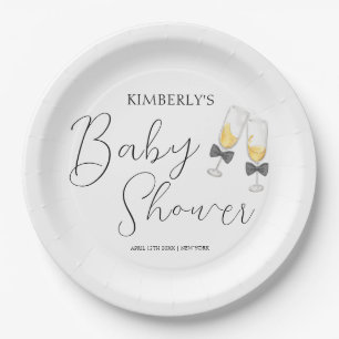 Elegant Bow Champagne  Sip & See Baby Shower Paper Plate