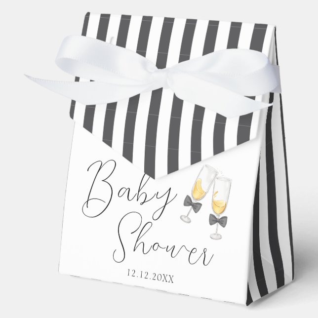 Elegant Bow Champagne Stripe Sip & See Baby Shower Favour Box (Front)