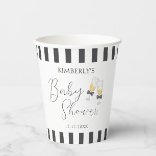 Elegant Bow Champagne Stripe Sip & See Baby Shower Paper Cups