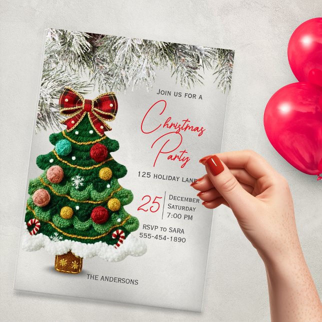 Elegant bow christmas tree party  acrylic invitations (Creator Uploaded)