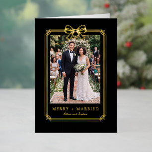 Elegant Bow Design Merry and Married Photo Foil Holiday Card