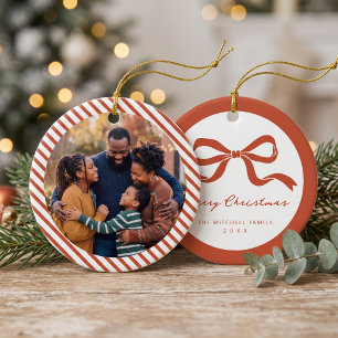 Elegant Bow Family Photo Christmas Ceramic Tree Decoration