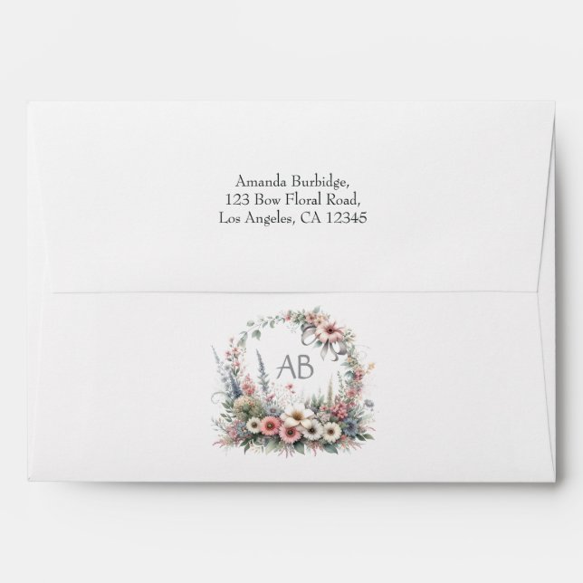 Elegant Bow Floral Baby Shower Monogram Envelope (Back (Top Flap))