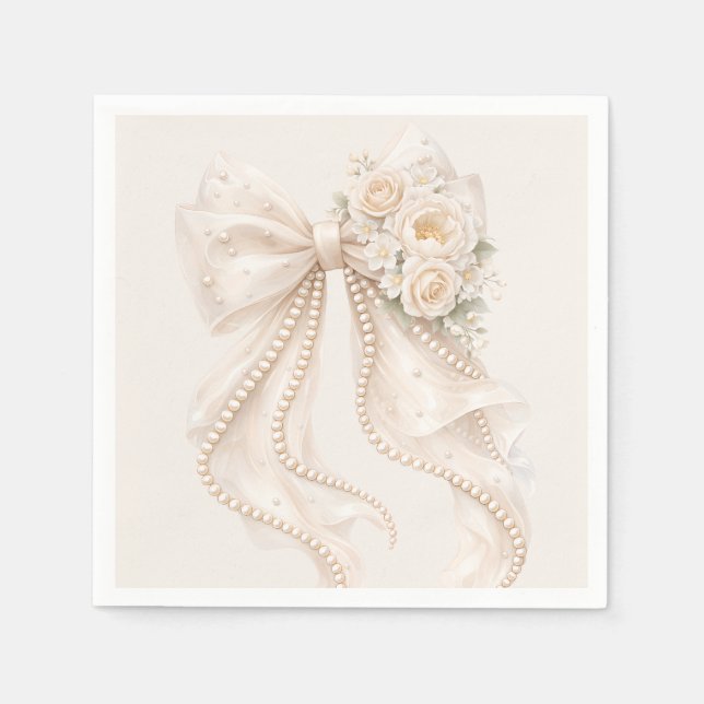 Elegant Bow Floral Baby Shower Napkin (Front)