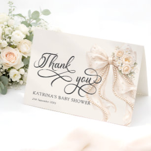 Elegant Bow Floral Baby Shower Thank You Card