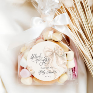 Elegant Bow Floral Baby Shower Thank You Classic Round Sticker