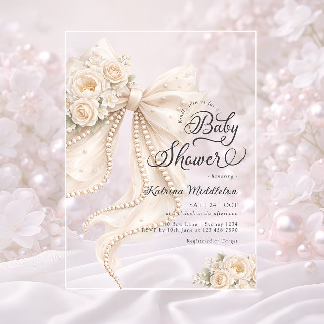 Elegant Bow Floral Boho Girl Baby Shower  Acrylic Invitations (Creator Uploaded)