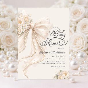 Elegant Bow Floral Boho Girl Baby Shower  Invitation