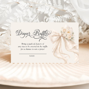 Elegant Bow Floral Diaper Raffle Tickets Enclosure Card