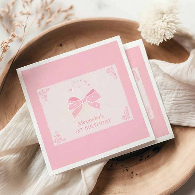 Elegant Bow Floral Fancy ONE Girl 1st Birthday  Napkin (Creator Uploaded)