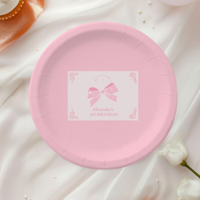Elegant Bow Floral Fancy ONE Girl 1st Birthday  Paper Plate (Creator Uploaded)