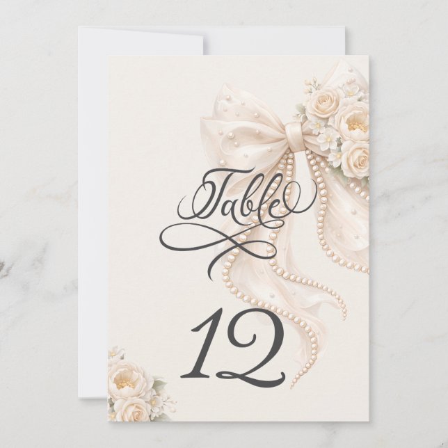 Elegant Bow Floral Table Number (Front)