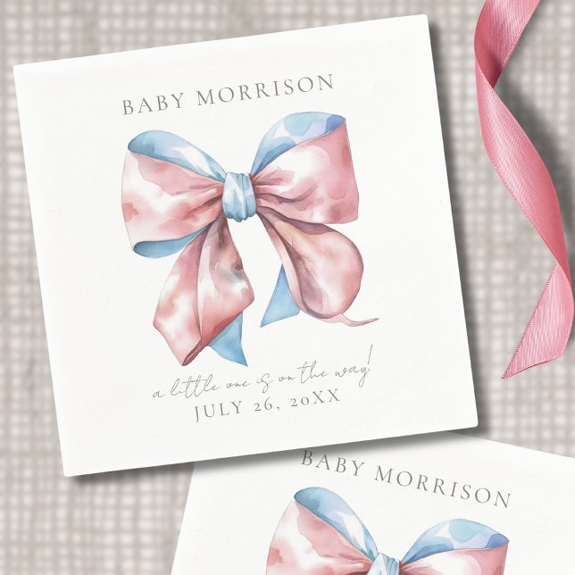 Elegant Bow Gender Reveal Napkin (Elegant Pink And Blue Bow Gender Reveal Napkins)