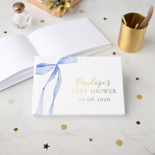 Elegant Bow Gold Foil Boy Baby Shower Guest Book