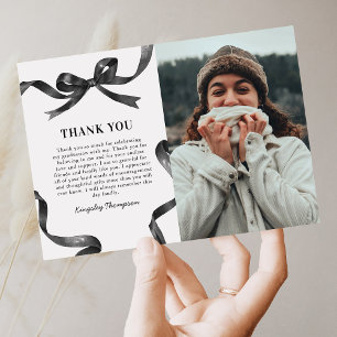 Elegant Bow Graduation Photo Thank You Card