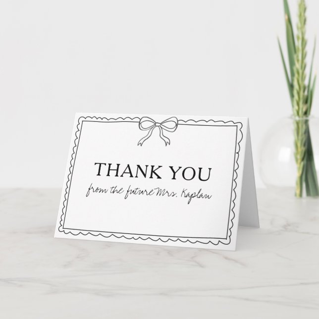 Elegant Bow Handwritten Personalised Bridal Shower Thank You Card (Front)