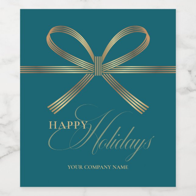 Elegant Bow Happy Holidays Wine Label (Single Label)