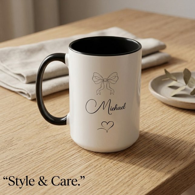 Elegant Bow & Heart Personalised Design Mug (Elegant Bow & Heart Personalized Design Mug)
