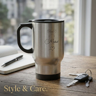 Elegant Bow & Heart Personalised Design Travel Mug