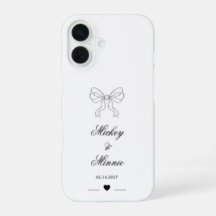 Elegant Bow & Heart Personalised Design Wedding iPhone 16 Case