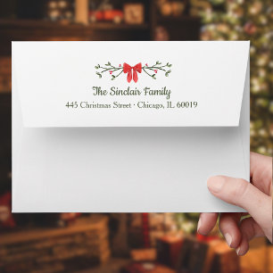 Elegant Bow & Holly Personalised Christmas Return Envelope