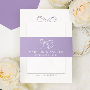 Elegant Bow Lavender Wedding Invitation Belly Band