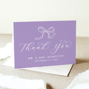 Elegant Bow Lavender Wedding Thank You Card
