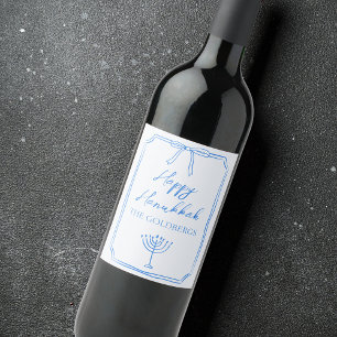 Elegant Bow Menorah Custom Name Happy Hanukkah Wine Label