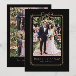 Elegant Bow Merry and Married Holiday Photo Card