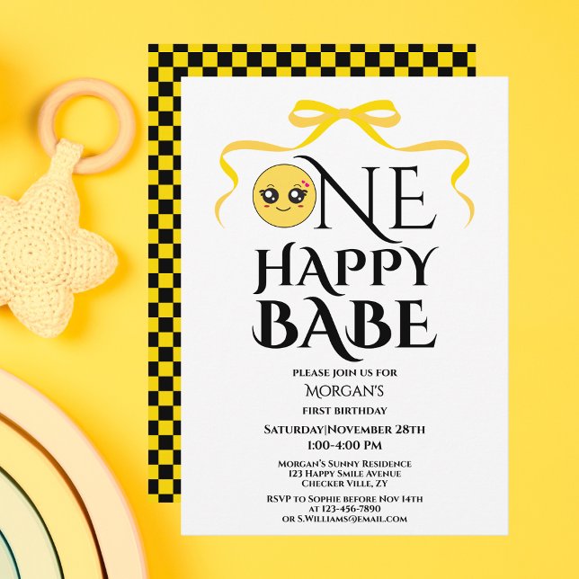 Elegant Bow One Happy Babe Girls First Birthday Invitation (Creator Uploaded)