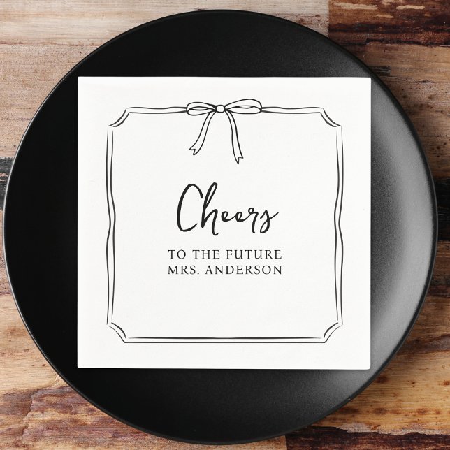 Elegant Bow Personalised Cheers Bridal Shower  Napkin (Creator Uploaded)
