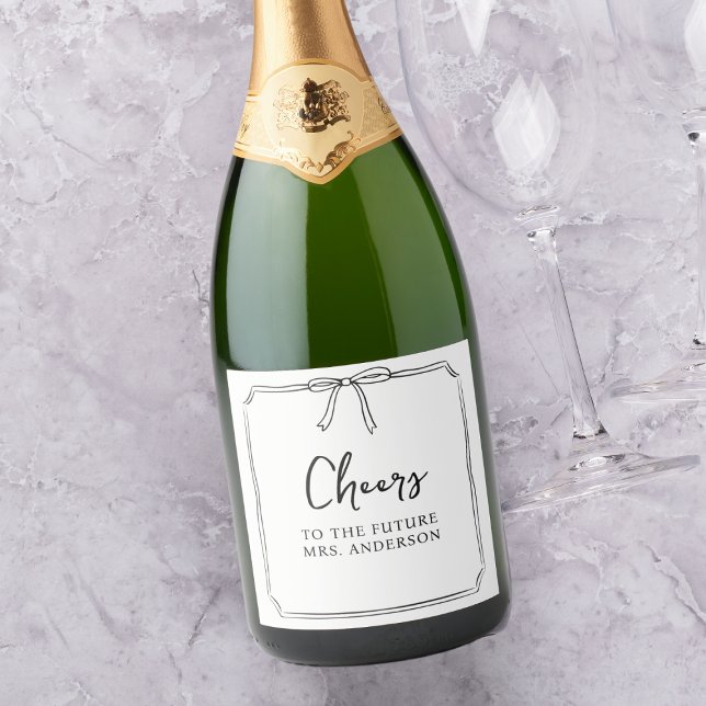 Elegant Bow Personalised Cheers Bridal Shower  Sparkling Wine Label (Creator Uploaded)
