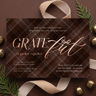 Elegant Bow Plaid Grateful Thanksgiving Dinner