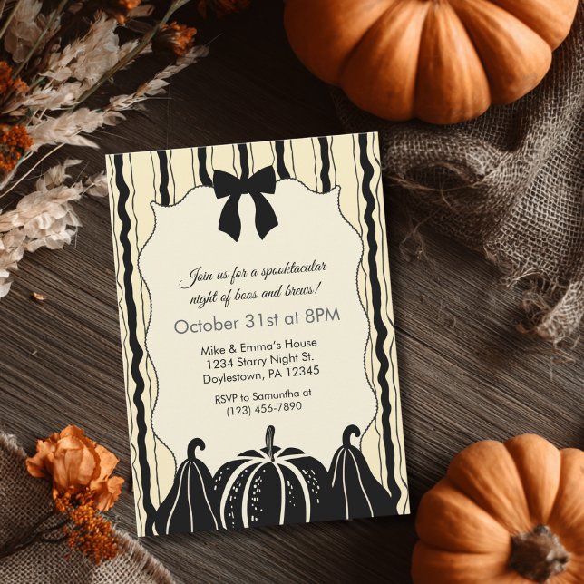 Elegant Bow Pumpkins and Stripes Chic Halloween  Invitation (Creator Uploaded)