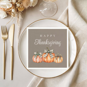 Elegant Bow Pumpkins Happy Thanksgiving Napkin