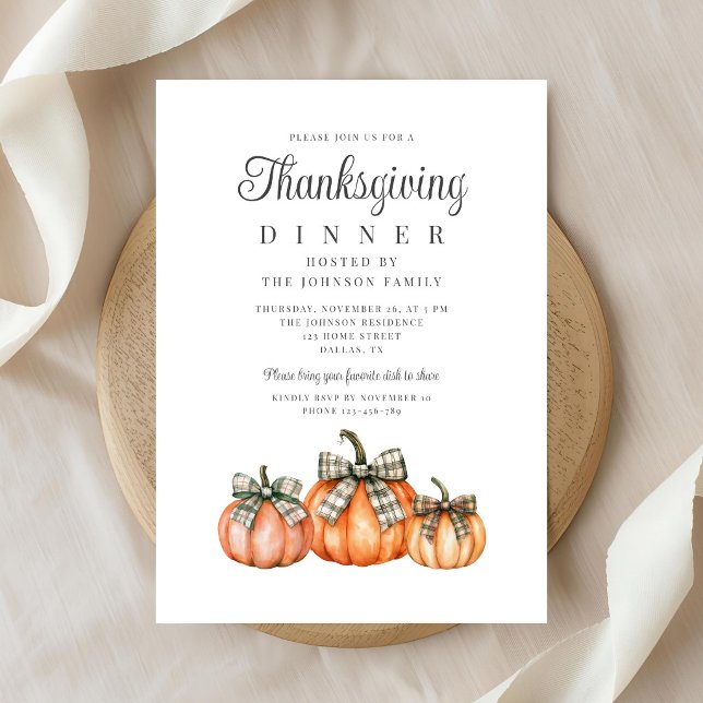 Elegant Bow Pumpkins Thanksgiving Invitation (Elegant Bow Pumpkins Thanksgiving Invitation)