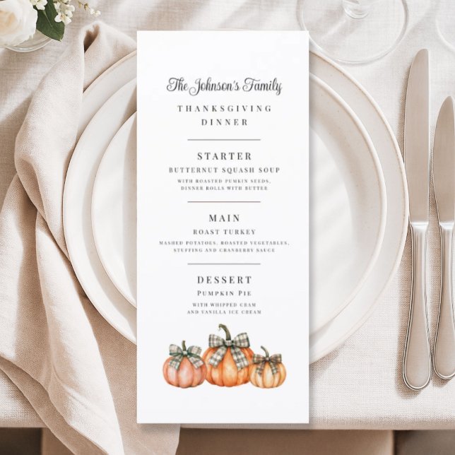 Elegant Bow Pumpkins Thanksgiving  Menu (Elegant Bow Pumpkins Thanksgiving Menu)