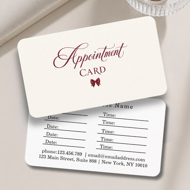 Elegant Bow Red Beige Salon Appointment Card (Elegant Bow Red Beige Salon Appointment Card)