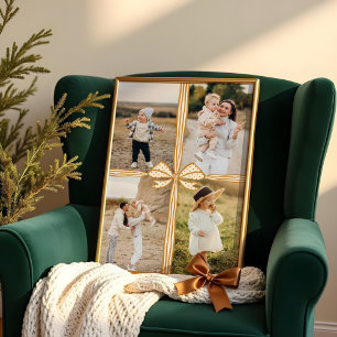 Elegant Bow & Ribbon Present Family Photo Collage Poster