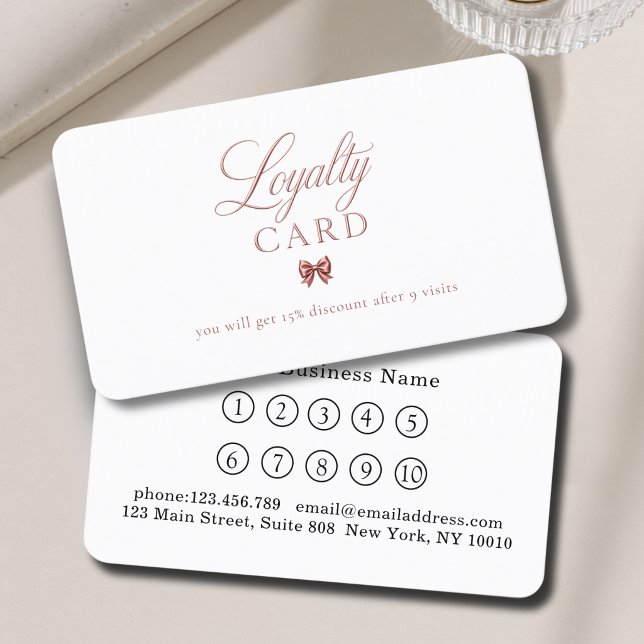 Elegant Bow Rosegold  White 10 Loyalty Cards (Elegant Bow Rosegold White 10 Loyalty Cards)