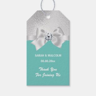 Elegant bow silver teal favour wedding  gift tags