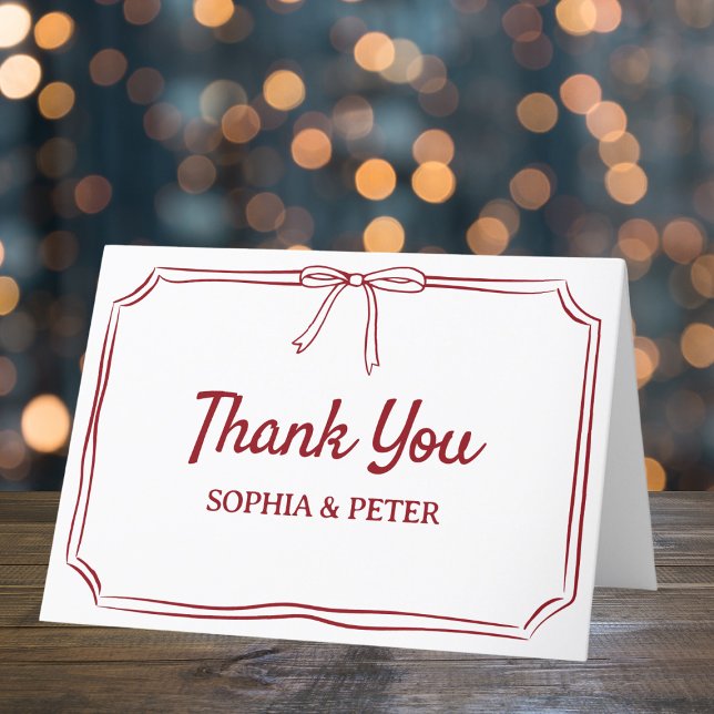 Elegant Bow Timeless Wedding Crimson Red Thank You Card (Creator Uploaded)