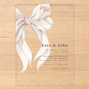 Elegant Bow Wedding Classic Minimalist Modern Acrylic Invitations