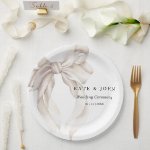 Elegant Bow Wedding Classic Minimalist Modern Paper Plate