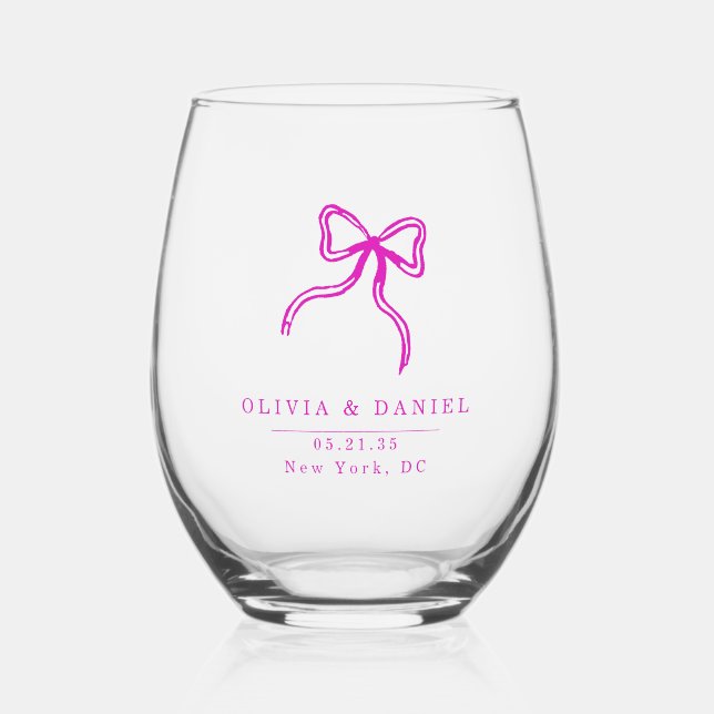 Elegant Bow Wedding pink favour Glass (Front)