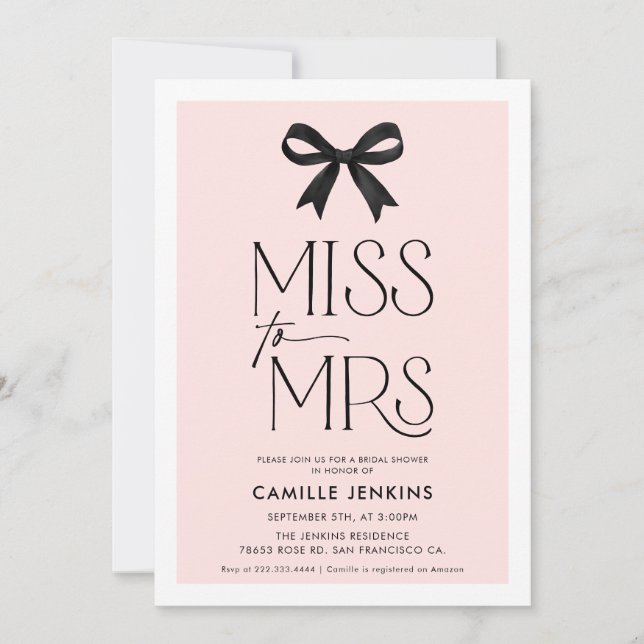 Elegant Bow Wedding Shower Invitation (Front)