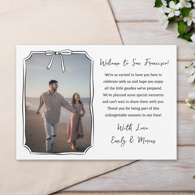 Elegant Bow Wedding Welcome Bag Card with Photo (Creator Uploaded)